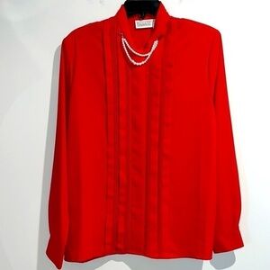 Christie & Jill vintage red button down top. Size 12. Faux pearls. Shoul…